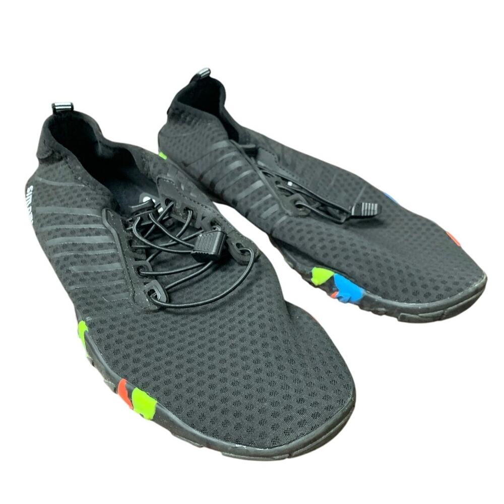 Simari Womens 11.5 Men 10 Black Mesh Lace Up Water Shoes Barefoot Aqua Socks